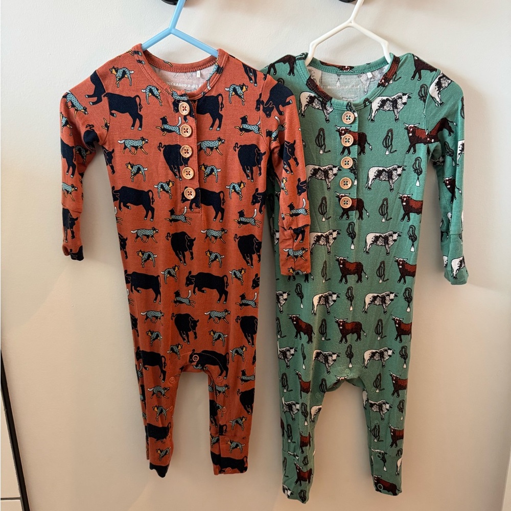 LIKE NEW Set of 2 Buckaroo Baby Co Coverall Rompers